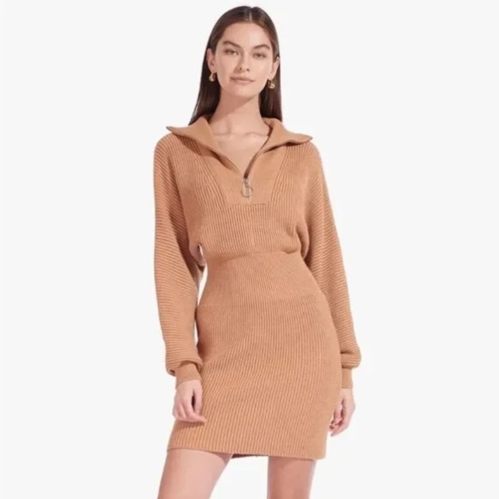 STAUD Kirby Sweater Mini Dress – Camel, Size M, NWoT, *STUNNING*